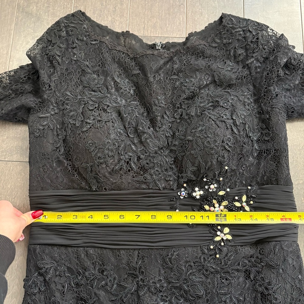Alyce Paris Black Lace Evening Maxi Dress Size 12 (3/4) Sleeve Wedding Guest - Picture 7 of 13